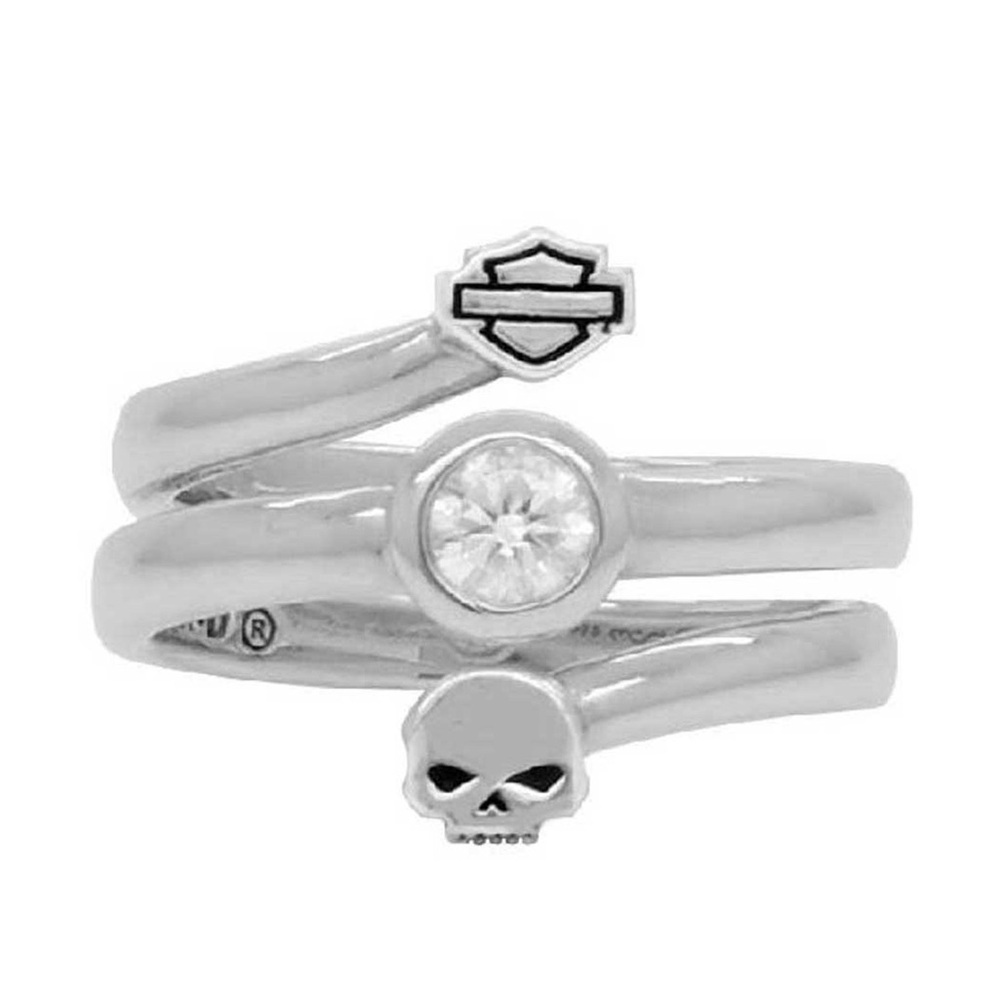 Harley-Davidson Women's Bar & Shield Skull Split Twist Silver Ring - Size 10